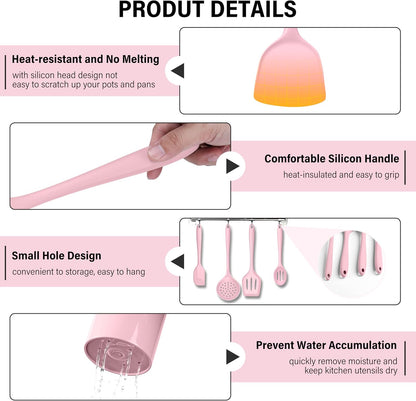 HaWare 11 PCS Silicone Cooking Utensils Set, Heat Resistant Kitchen Utensils with Holder, Food-grade Spatula Sets for Nonstick Cookware, Kitchen Tools Gadgets Include Fish Turner, Spoon (Black)