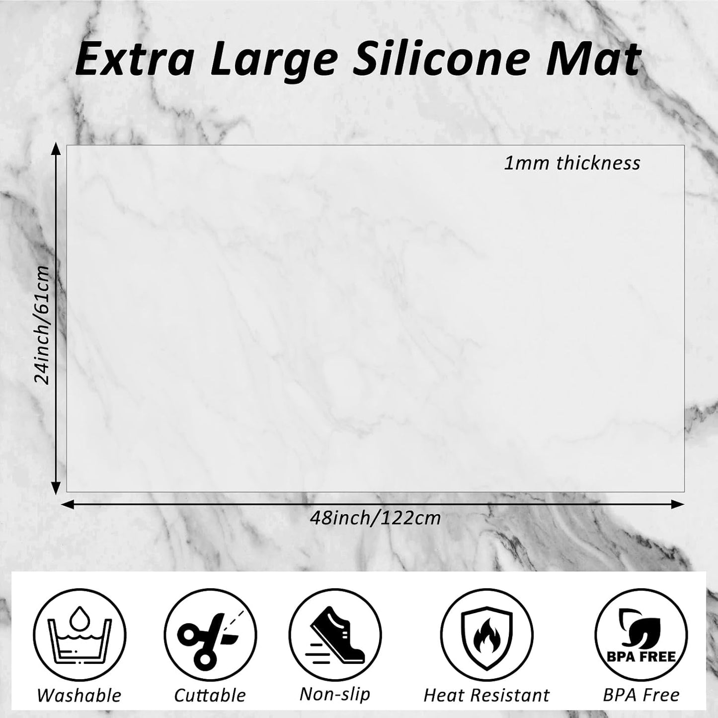 Extra Large Silicone Mat 48" x 24" Silicone Mats for Kitchen Counter Countertop Protector Mat 1-mm Heat Resistant Silicone Non-slip Dinner Table Pad Placemats for Cooking Baking Making Crafts