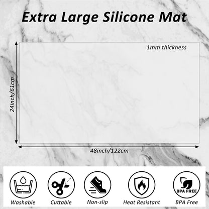Extra Large Silicone Mat 48" x 24" Silicone Mats for Kitchen Counter Countertop Protector Mat 1-mm Heat Resistant Silicone Non-slip Dinner Table Pad Placemats for Cooking Baking Making Crafts