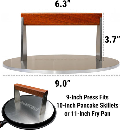 Bacon Press, Stainless Steel Flat Bottom, 9.25 x 5.7 in, 3.2 lb