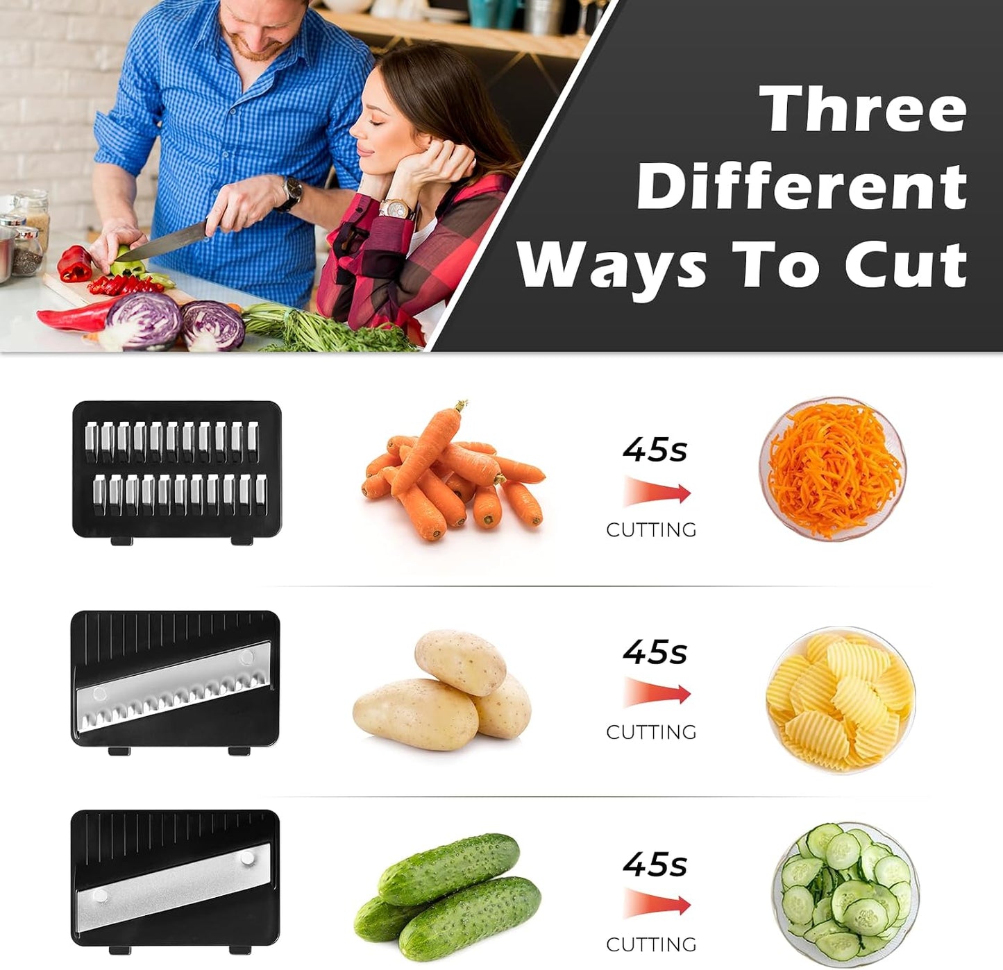 3-in-1 Handheld Mandoline Slicer - Stainless Steel Vegetable Cutter Shredder Cheese Grater with Comfort Grip, Ideal for Speedy Fruits & Vegetables Slicing