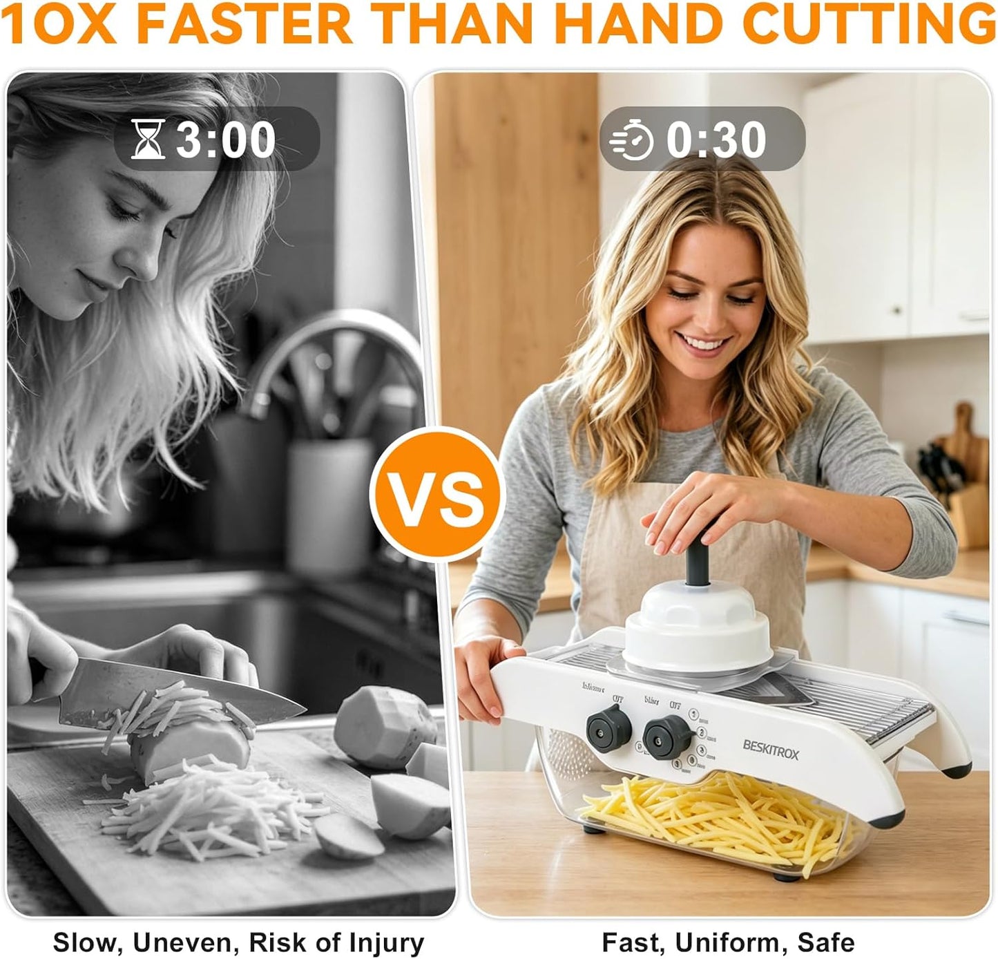 5 Thickness Adjustable Mandoline Slicer, Manual Vegetable & Fruit Slicer with Safety Hand Guard, Compact Kitchen Gadget for Lemon, Potato, Onion, Cucumber, Food Prep Tool for Home Cooking