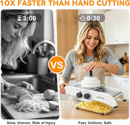 5 Thickness Adjustable Mandoline Slicer, Manual Vegetable & Fruit Slicer with Safety Hand Guard, Compact Kitchen Gadget for Lemon, Potato, Onion, Cucumber, Food Prep Tool for Home Cooking