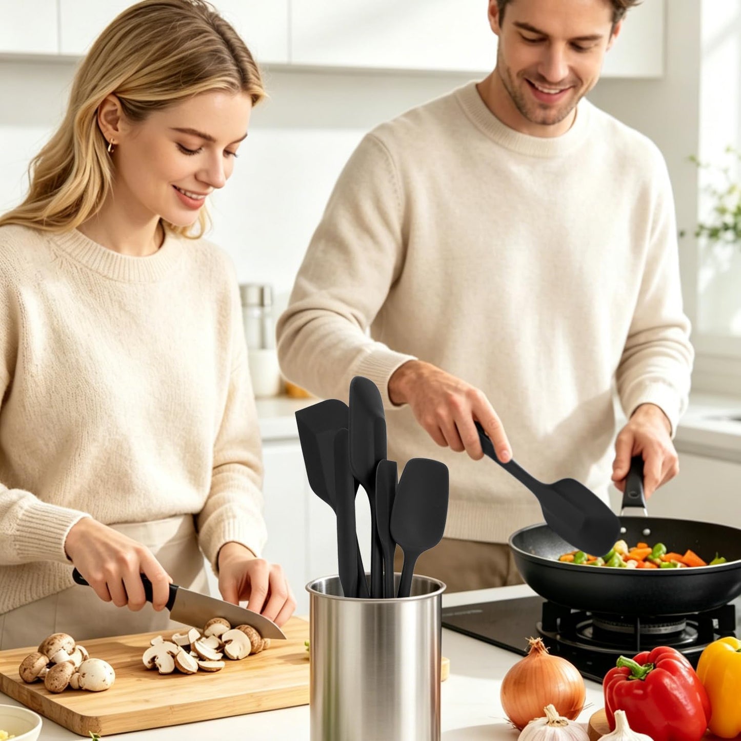 5-Piece Silicone Spatula Set for Baking, 446°F Heat Resistant Non-Stick Cooking Utensils, BPA-Free Food Grade Silicone Scrapers, Non-Scratch Flexible & Dishwasher Safe, Neutral