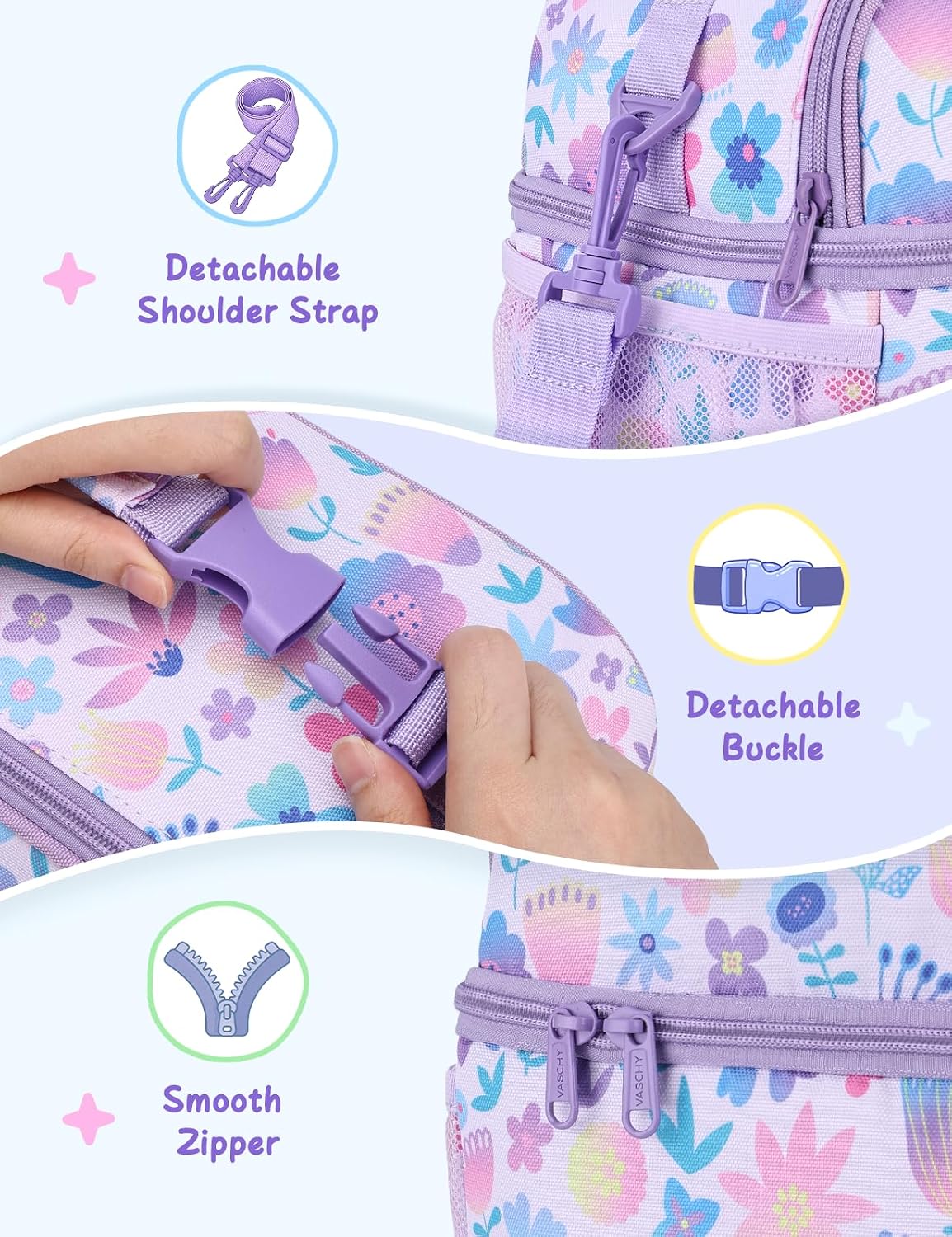 VASCHY Lunch Box Bag for Kids, Insulated Double Compartments Cooler Lunch Tote for Toddlers Boys Girls School/Daycare/Picnic Black Dinos