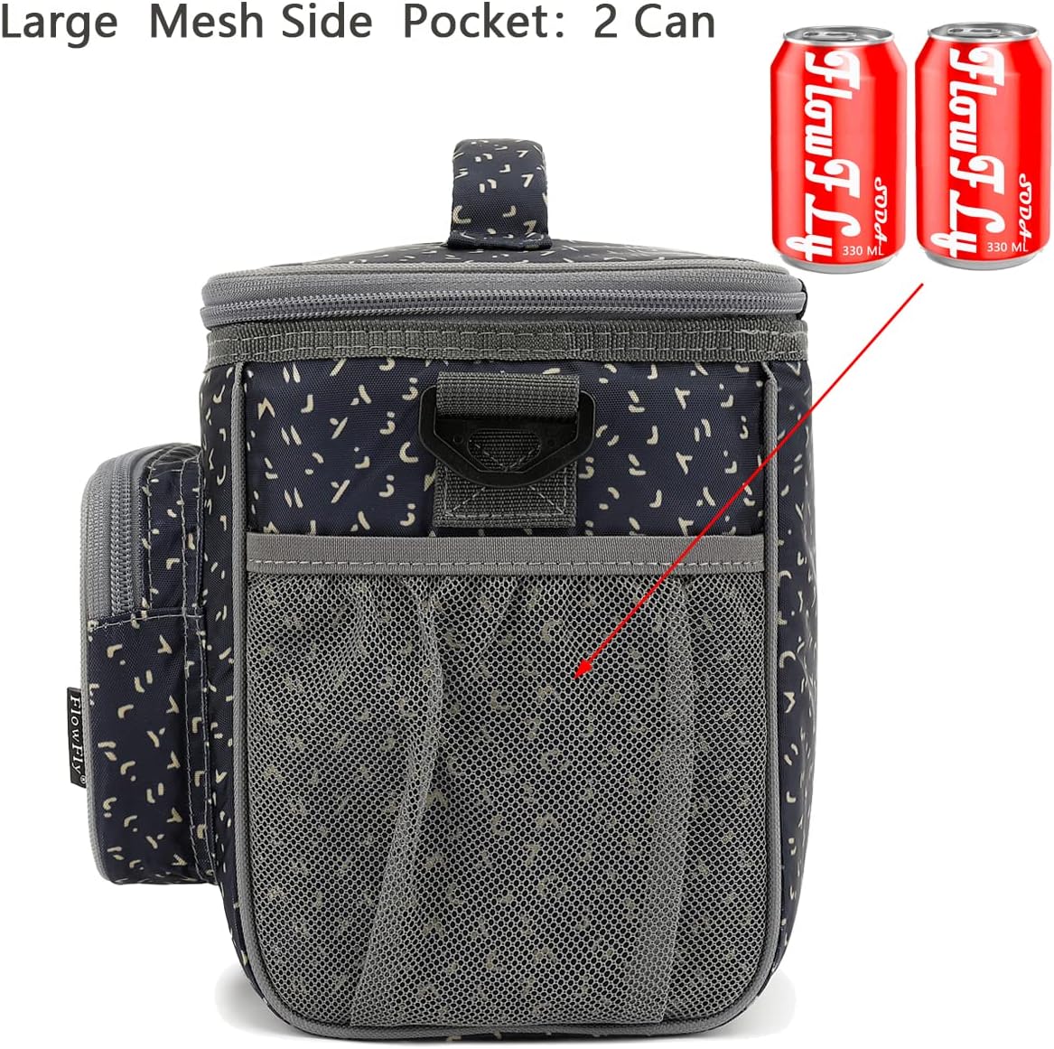FlowFly Insulated Reusable Lunch Bag Adult Large Lunch Box for Women and Men with Adjustable Shoulder Strap,Front Zipper Pocket and Dual Large Mesh Side Pockets,Cherry - Colors A