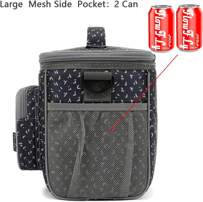 FlowFly Insulated Reusable Lunch Bag Adult Large Lunch Box for Women and Men with Adjustable Shoulder Strap,Front Zipper Pocket and Dual Large Mesh Side Pockets,Cherry - Colors A