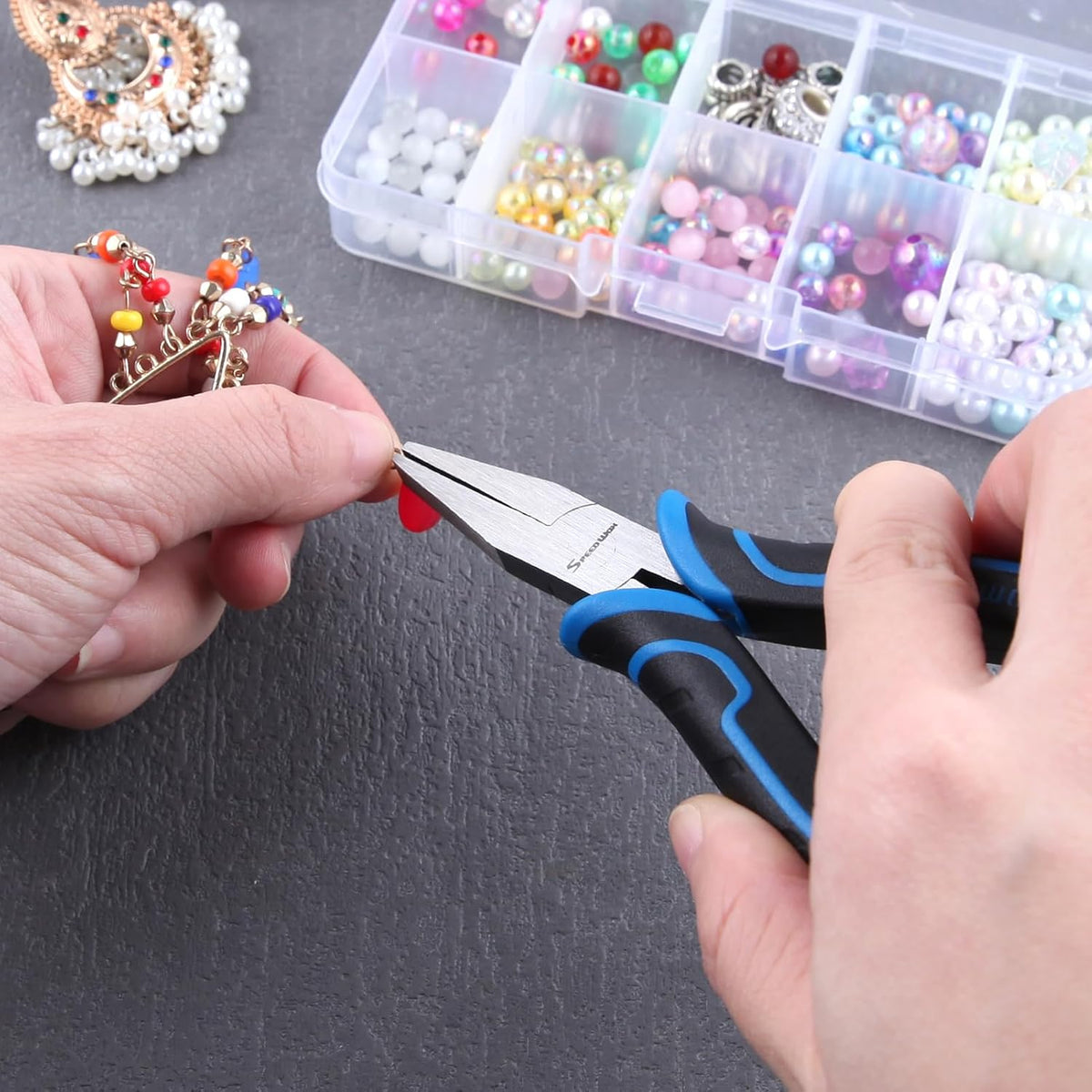 SPEEDWOX Long Reach Bent Needle Nose Pliers With Smooth Jaw Angled Needle Nose Pliers For Jewelry Making Fish Bone Pliers Tweezers Bent Chain Nose Pliers For Wire Bending And Small Object Gripping