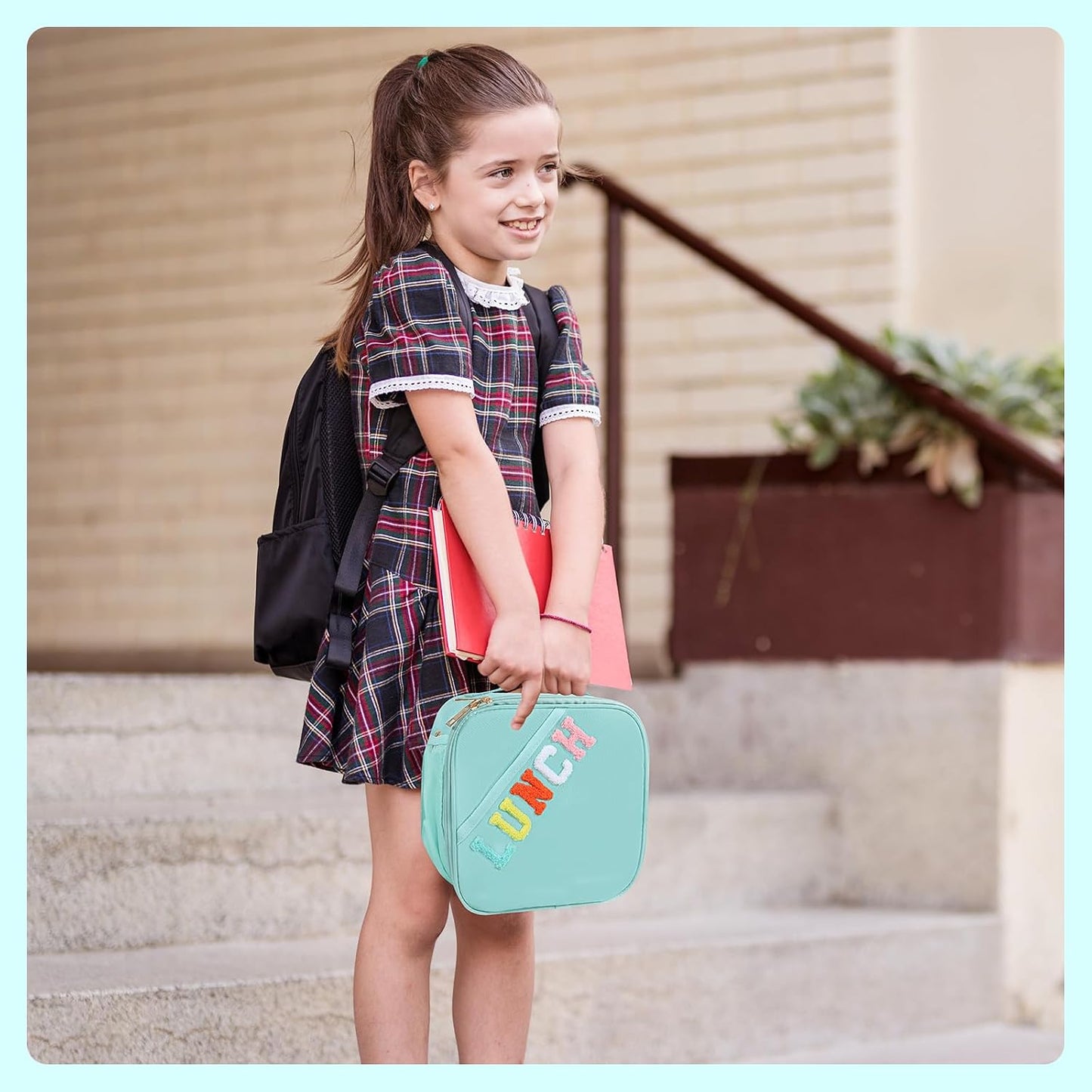Nsrzua Lunch Bag Kids-Kids Insulated Lunch Bag with Adjustable Strap - Reusable Leakproof Lunch Box for Girls, Preppy School Lunch Tote for Travel, Picnic,School & Winter Camp