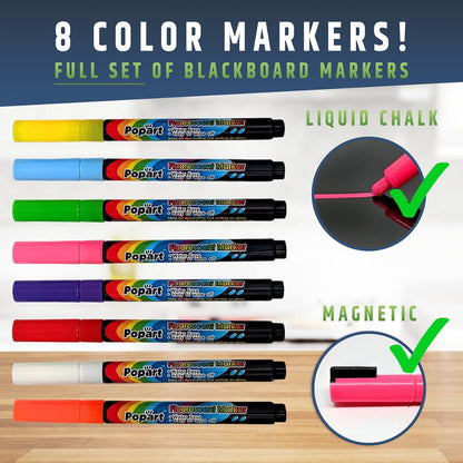 Cute 10"x16" Magnetic Dry-Erase Weekly Menu Blackboard for Kitchen Fridge (with 8 Bright Chalk Markers) & Free Bonus - Grocery/to-Do Lists Board - Daily Dinner Meal Planner Set for Home