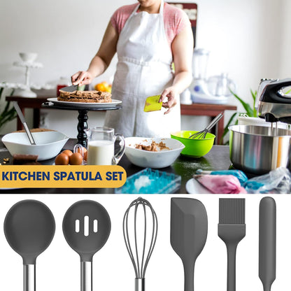 Silicone Cooking Utensil Set, Fungun Non-stick Kitchen Utensil 24 Pcs Cooking Utensils Set, Heat Resistant Cookware, Silicone Kitchen Tools Gift with Stainless Steel Handle (Gray-24pcs)