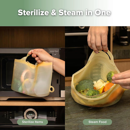 Haakaa Silicone Microwave Steamer & Steriliser Bag, 70oz/2000ml Large Capacity Reusable Steaming Bags for Baby Bottles, Breast Pump, Accessories, Pacifiers,Teethers, Great for Home&On The Go, Grey/1PC