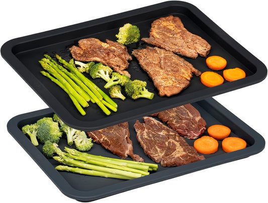 LYNG Silicone Serving Tray, 2PC BPA Free Grilling Prep And Serve Trays For Food Handling, Ideal For Grilling Gifts, Dishwasher Safe Grey And Black