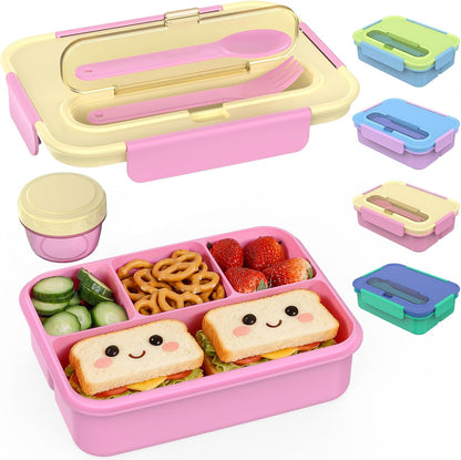 Caperci Bento Box for Kids - 50oz Larger Lunch Box Containers for Kids, Reinforced Leakproof, Built-in Sauce Cup, Utensils, 4 Compartments, BPA-Free Microwave & Dishwasher Safe (Lavender Pop)