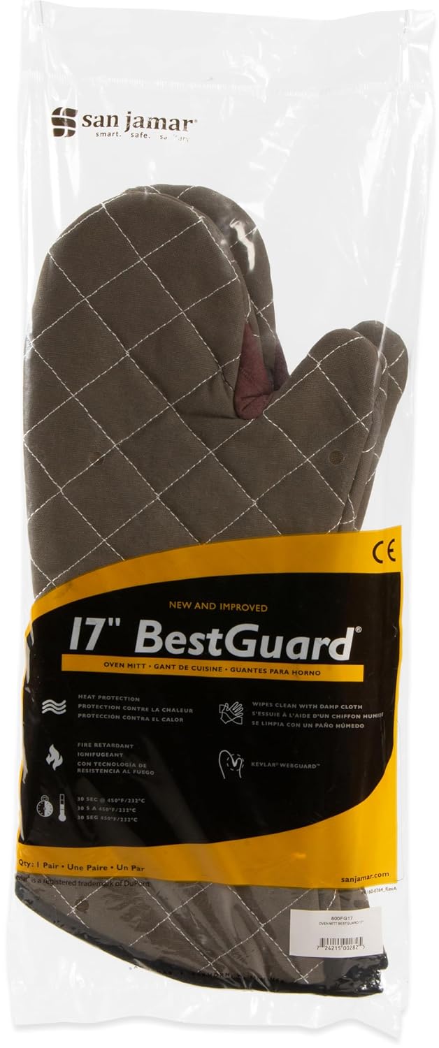 Oven Mitts, San Jamar BestGuard, Professional Grade, 15", Pair, Black