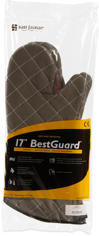 Oven Mitts, San Jamar BestGuard, Professional Grade, 15", Pair, Black