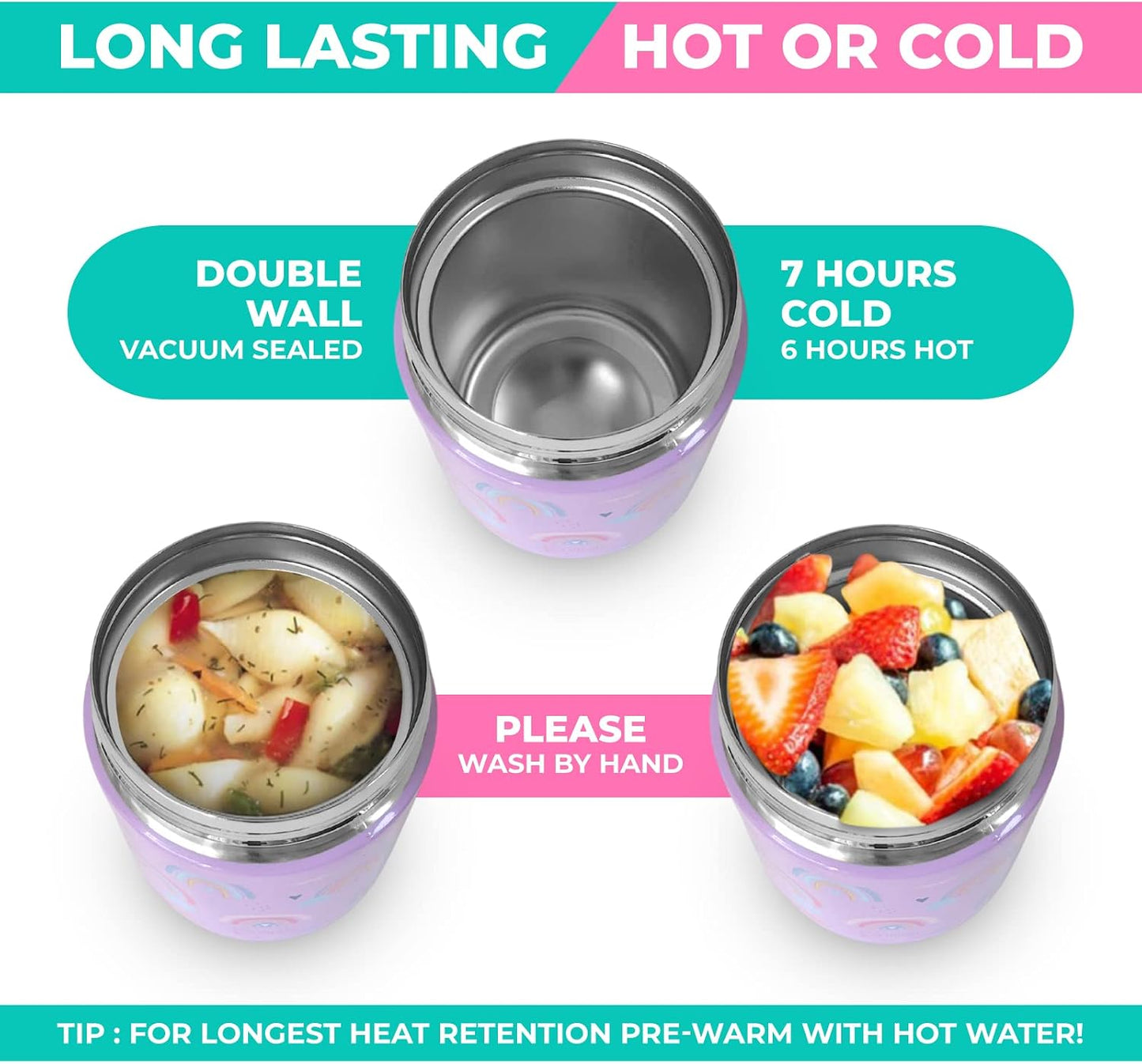 Bento Box with Stainless Steel Thermo, Insulated Lunch Bag, Ice Pack Set for Kids - 5 Compartments, Lunches or Snack Container for Girls, Toddlers Daycare Pre-School, Kindergarten Purple Unicorn
