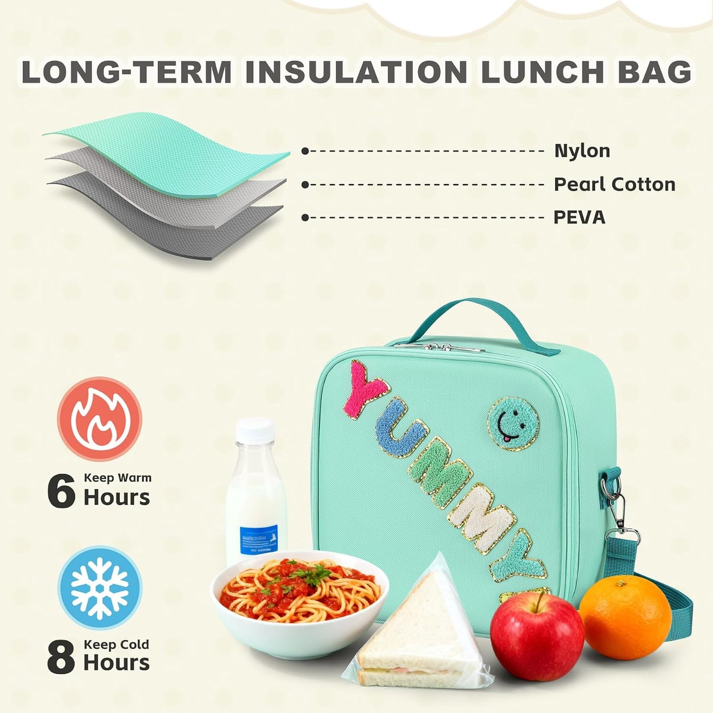 Kids Lunch Box for Kids Insulated Reusable Lunch Bag Tote Durable Children Leak-proof Lunchbox with Adjustable Shoulder Strap for School Daycare Travel Picnic (Navy - 3D Dinosaur)