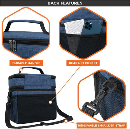 opux Insulated Lunch Bag for Men Women, Large Dual Compartment Cooler Bag, Soft Two Deck Lunch Box for Work School Picnic, Leakproof Lunch Tote with Shoulder Strap for Kid Adult (Purple, Double Deck)