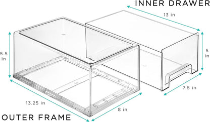 Sorbus Plastic Storage Bins Stackable Clear Pantry Organizer Box Bin for Organizing Kitchen Fridge, Food, Snack Pantry, Fruit, Vegetables, Bathroom, Wide & Narrow Deep (6 Pack)