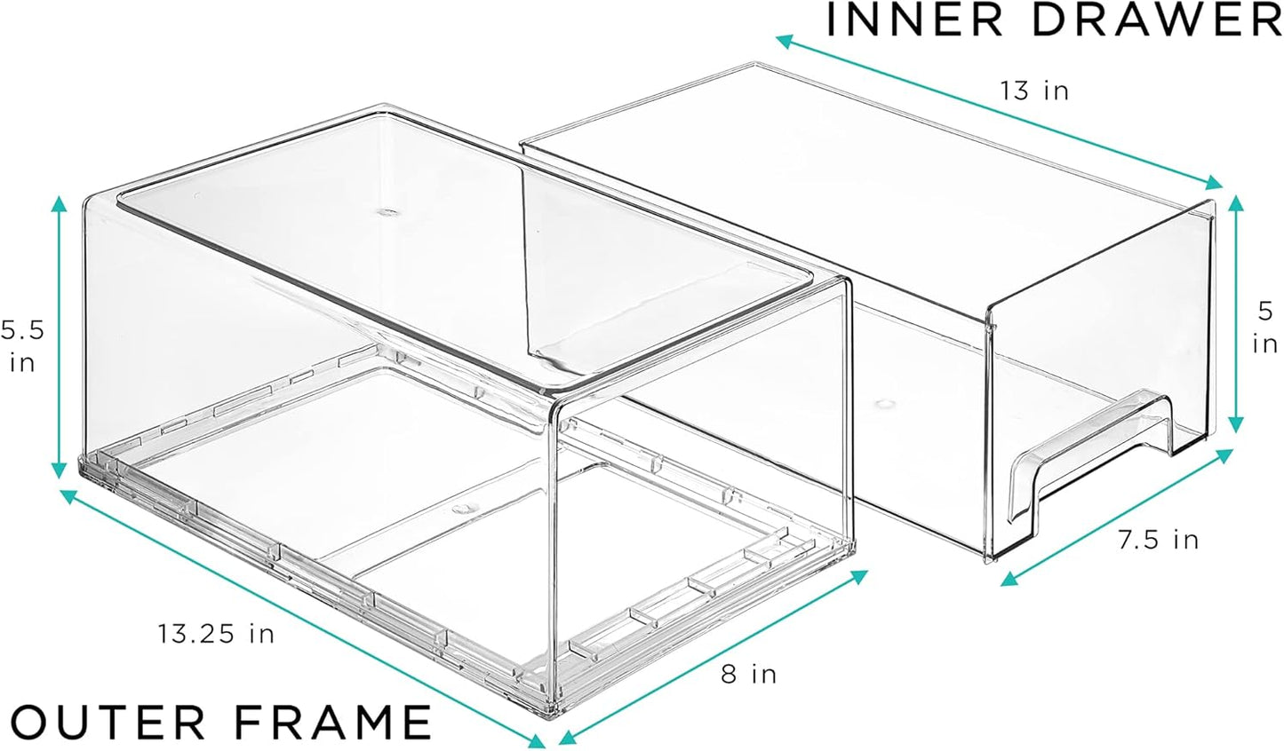 Sorbus Plastic Storage Bins Stackable Clear Pantry Organizer Box Bin for Organizing Kitchen Fridge, Food, Snack Pantry, Fruit, Vegetables, Bathroom, Wide & Narrow Deep (4 Pack)