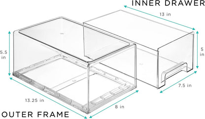 Sorbus Plastic Storage Bins Stackable Clear Pantry Organizer Box Bin for Organizing Kitchen Fridge, Food, Snack Pantry, Fruit, Vegetables, Bathroom, Wide & Narrow Deep (4 Pack)