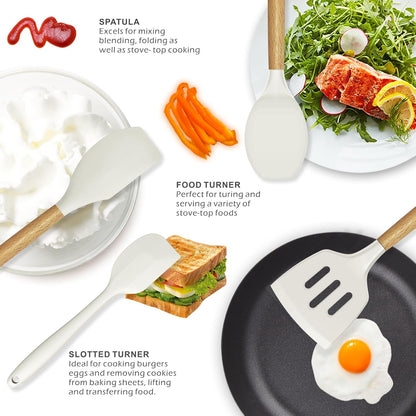 oannao Silicone Cooking Utensils Kitchen Utensil Set - 446°F Heat Resistant Silicone Kitchen Utensils Set, Spatula,Turner Tongs, Spoon, Whisk,Kitchen Gadgets for Nonstick Cookware, BPA Free (Gray)