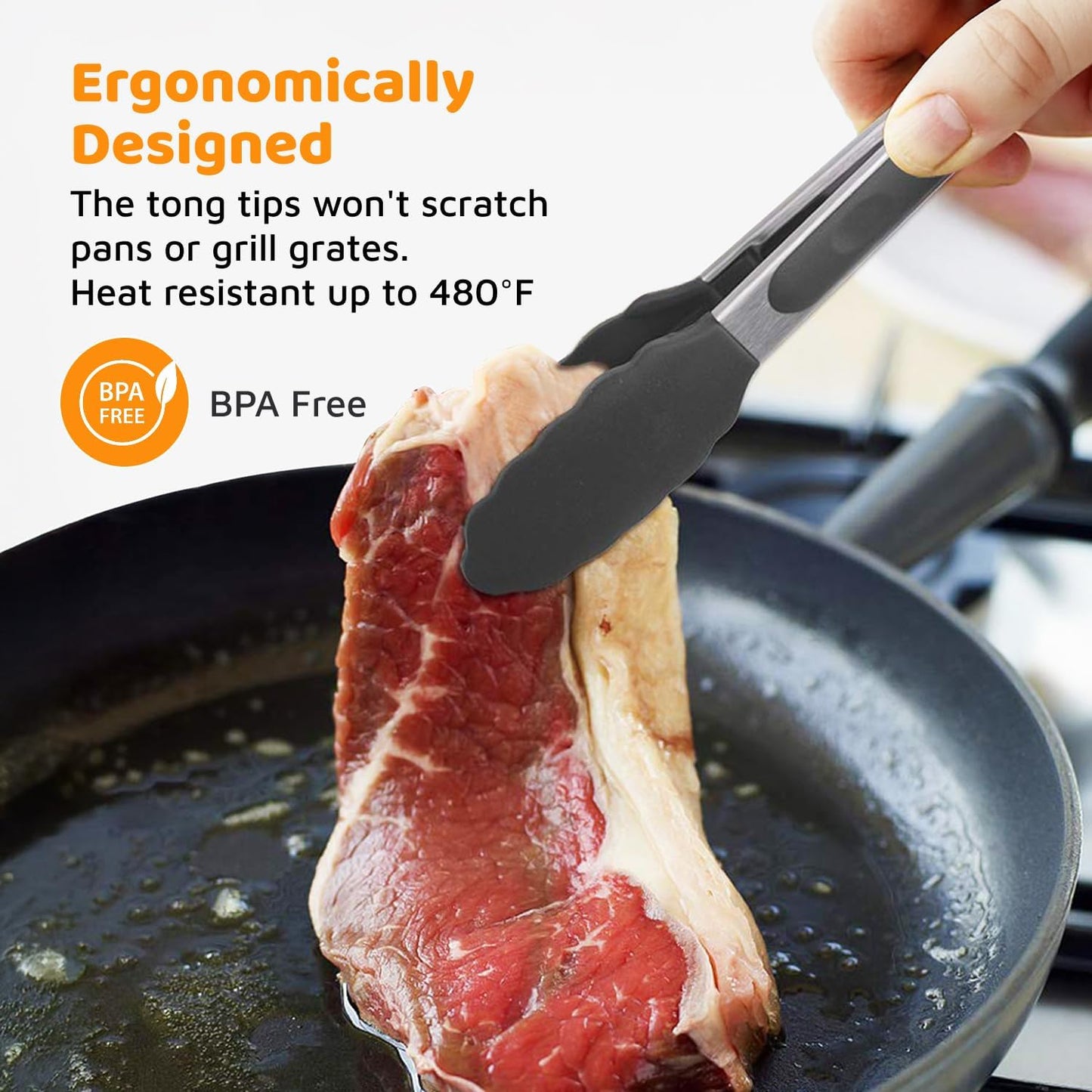 Popco 3 Piece Kitchen Tongs Set 7, 9, 12 Inch - Stainless Steel Nonstick Tongs with Silicone Tips - Heat Resistant and Dishwasher Safe for Cooking, Grilling, Salad, and Everyday Serving