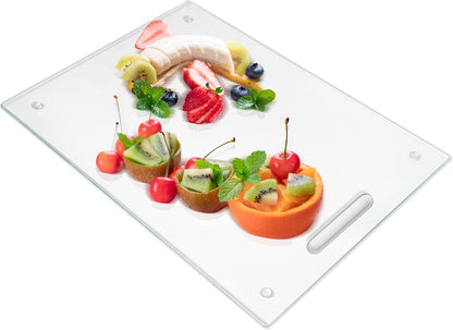 JAMBALAY Tempered Glass Cutting Boards for Kitchen, 16"x12" Clear Glass Cutting Board Set, 2Pcs Chopping Board with Rubber Non Slip Feet, Heat Resistant, Shatter Resistant, Dishwasher Safe