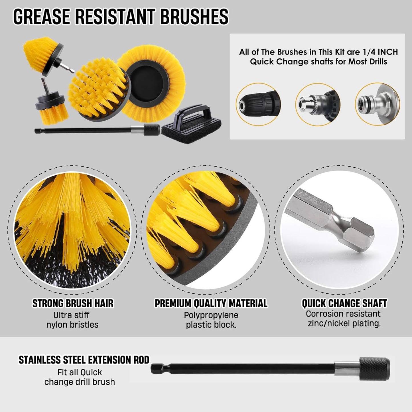 6 Piece BBQ Grill Cleaning Brush Ultra Stiff Drill Powered Cleaning Brushes Nylon Safe Bristle BBQ Grill Rust Remover Gift for Dad Grill Cleaner for Outdoor Grill (Black)