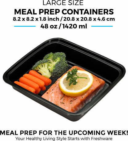 Freshware Meal Prep Containers [20 Pack] 1 Compartment Food Storage Containers with Lids, Bento Box, Stackable, Microwave/Dishwasher Safe (48 oz)