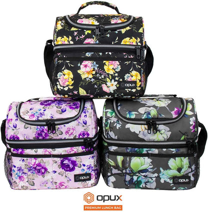 opux Insulated Lunch Bag for Men Women, Double Decker Leakproof Lunch Box Cooler Tote with Shoulder Strap, Large Lunchbox for Work School Travel Meal Prep, Adults Kids Boys Girls, Green, 16 Cans