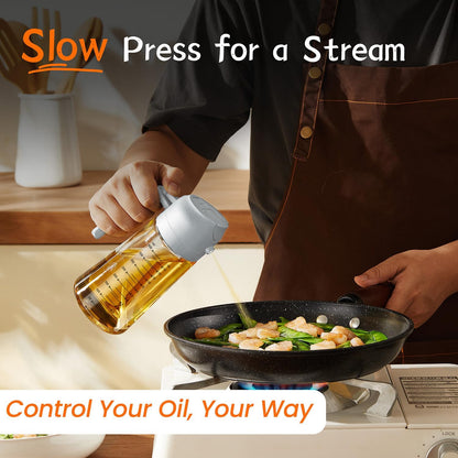 TrendPlain 16oz/470ml Glass Olive Oil Sprayer for Cooking – 2 in 1 Olive Oil Dispenser Bottle for Kitchen Gadgets and Air Fryer Accessories, Salad, BBQ - Black