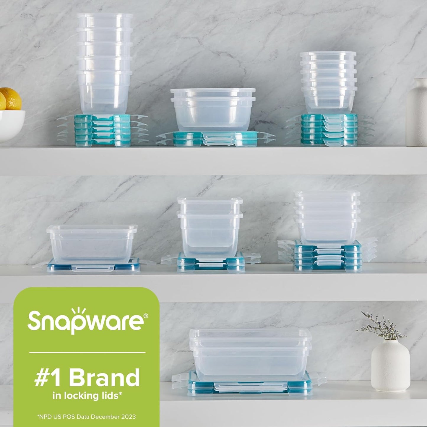 Snapware Plastic Total Solution (21-Pack) Large Food Storage Containers Set, Meal Prep Containers with Plastic BPA-Free Lids & 4 Locking Tabs, Microwave, Dishwasher, and Freezer Safe