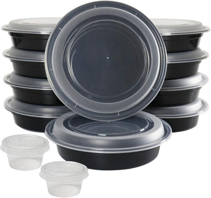 48oz round meal prep containers reusable with lids takeout large food salad bowls BPA free to go freezer bento lunch boxes plastic circle food containers with lids dishwasher 10Set