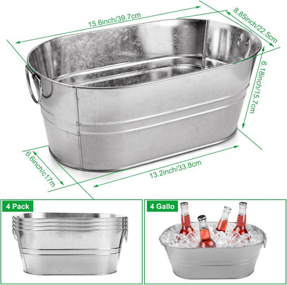 MIVIDE 2 Pack 3 Gallon Galvanized Tub Ice Bucket Metal Champagne Drink Bucket with Handles Galvanized Ice Buckets for Parties Mimosa Bar Cocktail Bar Cooling Supplies
