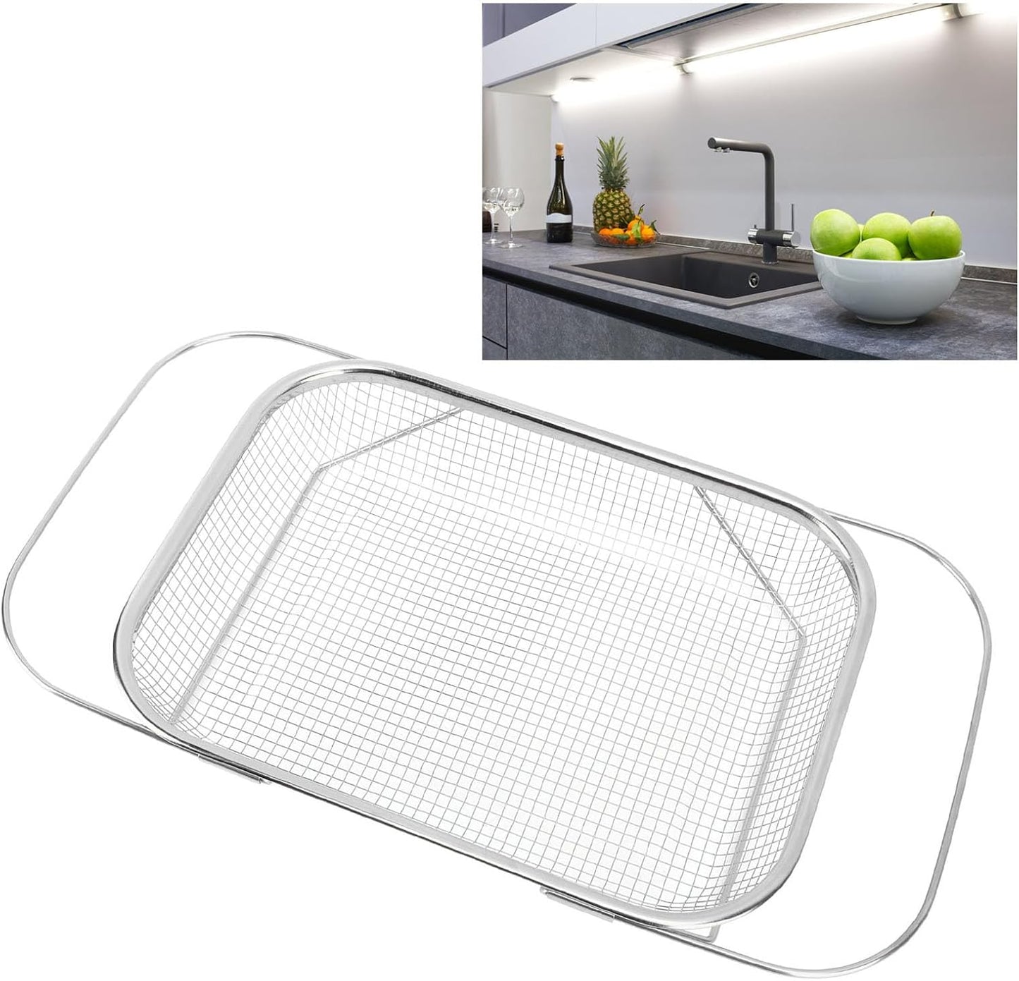 Stainless Steel Sink Strainer, Mesh Drain Basket with Grip Handles for Straining Vegetables Draining Fruits Kitchen Use