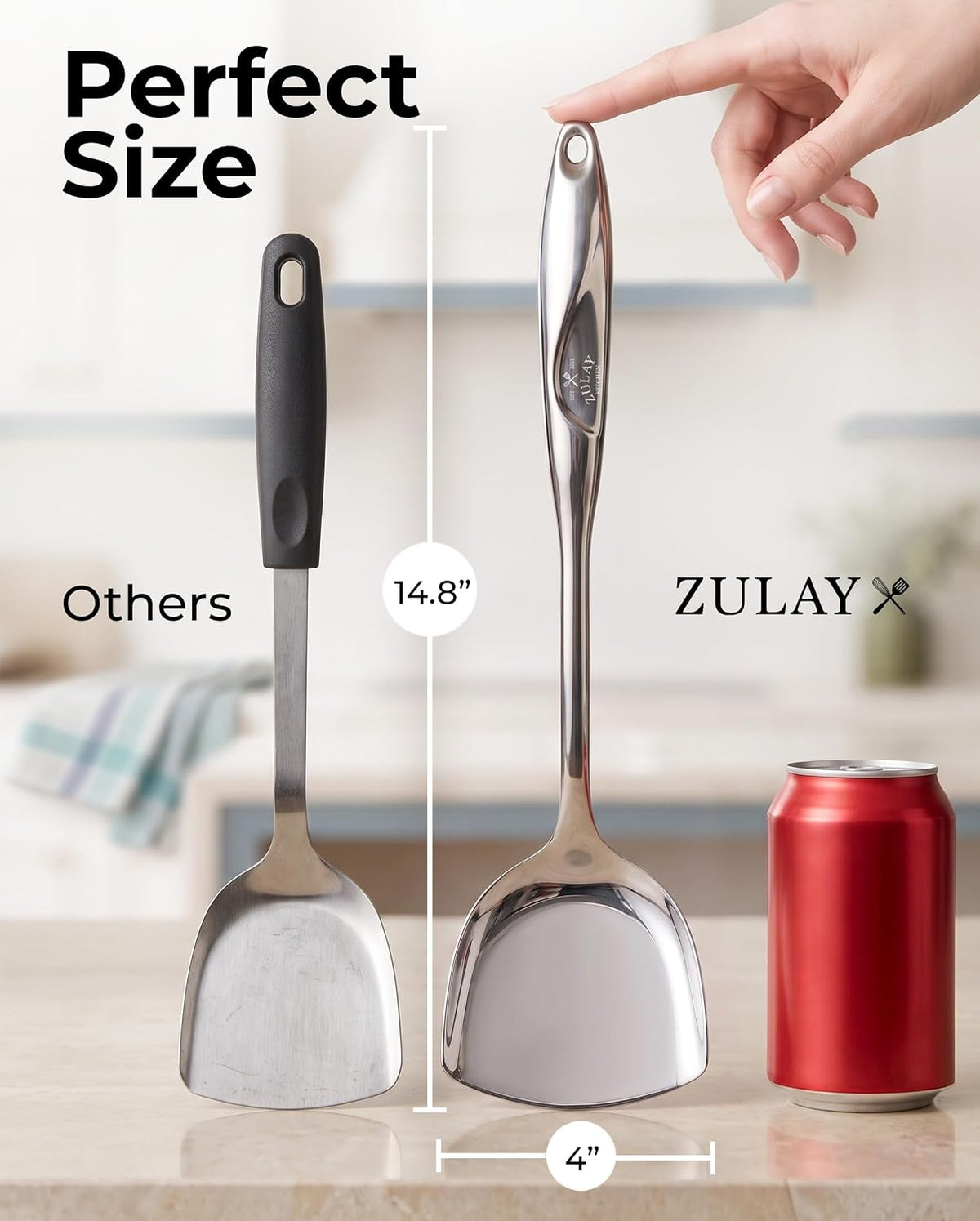Zulay Kitchen Stainless Steel Serving Spoon - 11.5” Large Cooking & Serving Spoon with Ergonomic Handle - Durable, Rust-Resistant & Dishwasher Safe Kitchen Utensil for Cooking and Buffets