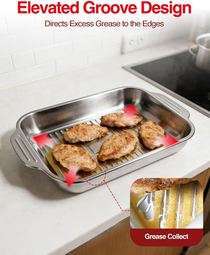 Grilling Prep and Serve Trays with Upgraded Lid, Stainless Steel Extra Large Grill Carry System, Deep Marinating Container with Cutting Board for BBQ Outdoor Grilling