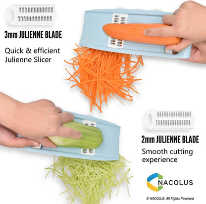 NACOLUS 5 in 1 Mandoline Slicer Vegetable Slicer Mandolin Multi Blade Potato Veggie Slicer Vegetable Cutter Julienne Shredder Potato Slicer Green