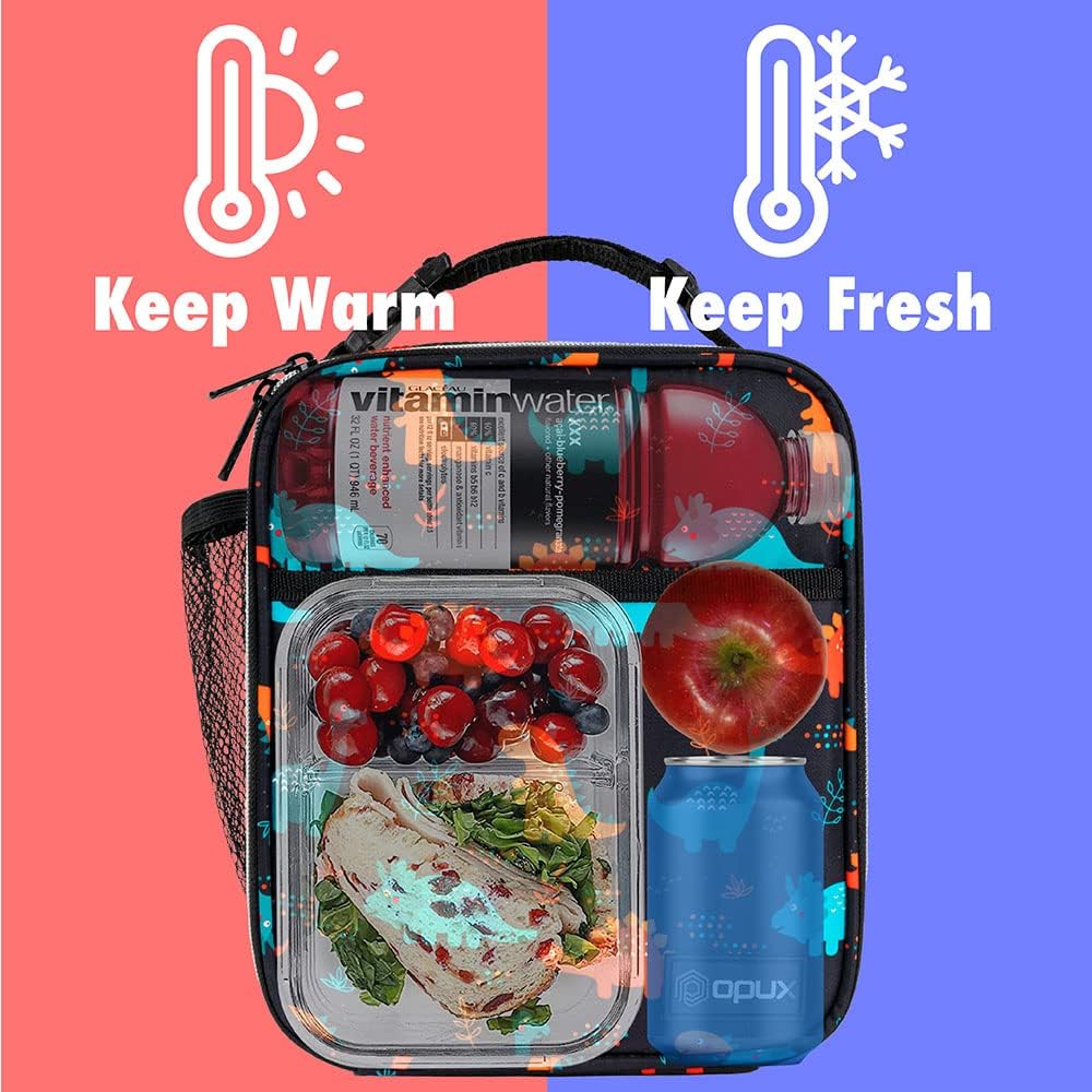 opux Premium Insulated Lunch Box, Soft School Lunch Bag for Kids Boys Girls, Leakproof Small Lunch Pail Men Women Work, Reusable Compact Cooler Tote Lunchbox for Office Adult, Black