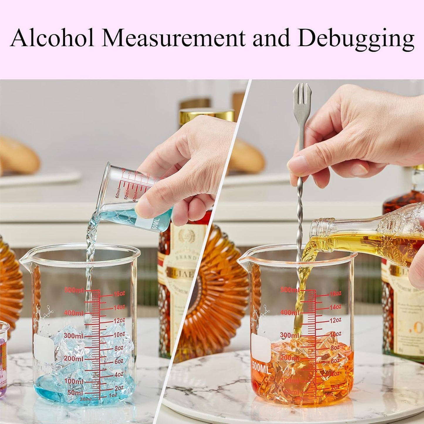 Ackers Mini Glass Measuring Beaker Set, Borosilicate, 2oz 4oz 8oz Measuring Cups