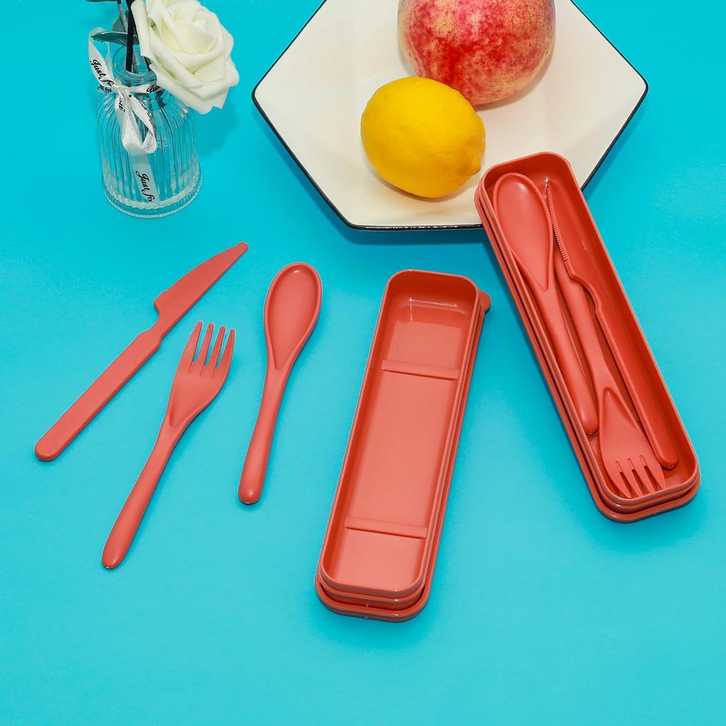 Lilaly 2 Sets Reusable Utensils, Utensil Sets for Lunch Box, Travel Utensil Set, Portable Silverware Set with Case, Reusable Utensils for Lunch Box(Black)