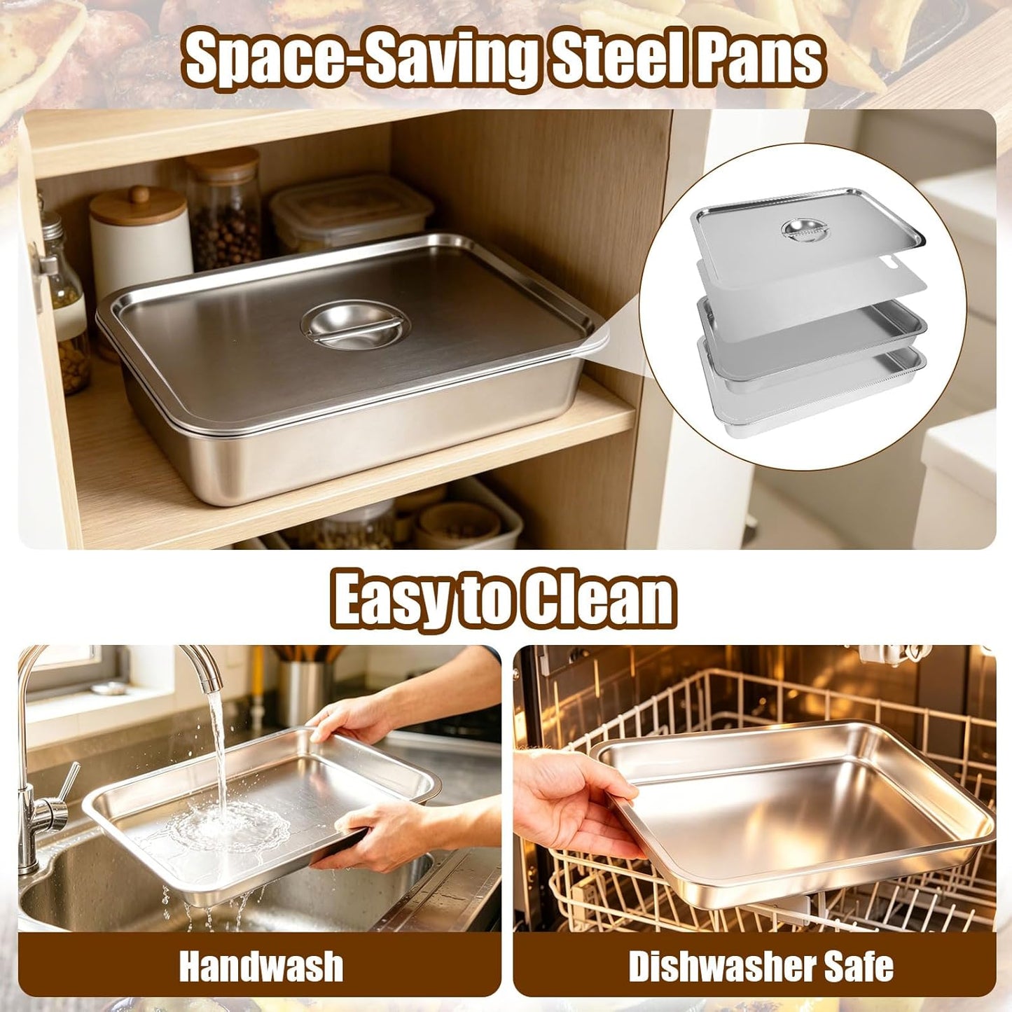 20" Stainless Steel Grill Carry System, 4-Piece Deep & Shallow Trays with Lid and Cutting Board, for BBQ Meat Marinating, Carrying & Serving