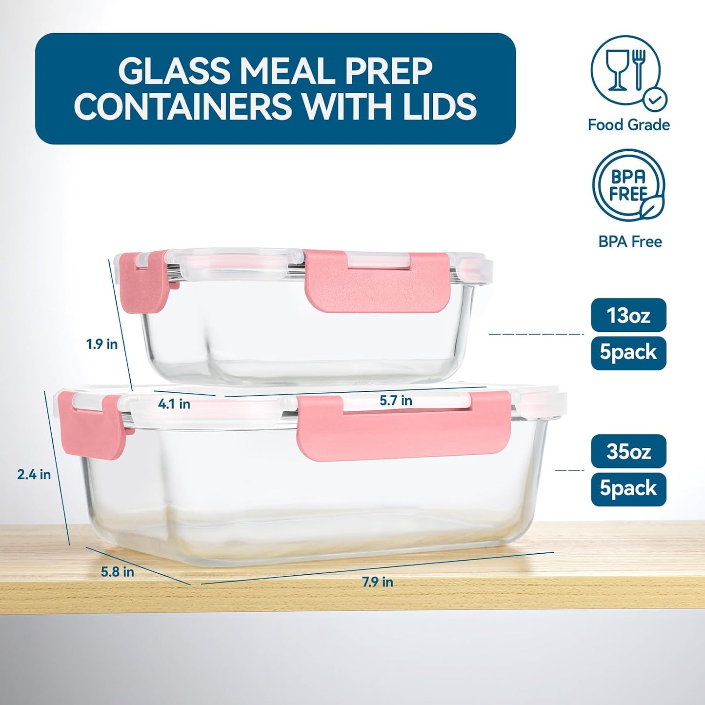 BAYZZ 10 Pack Glass Meal Prep Containers, Glass Food Storage Containers with Lids, Airtight Lunch Box, Freezer,Oven,Microwave and Dishwasher Safe