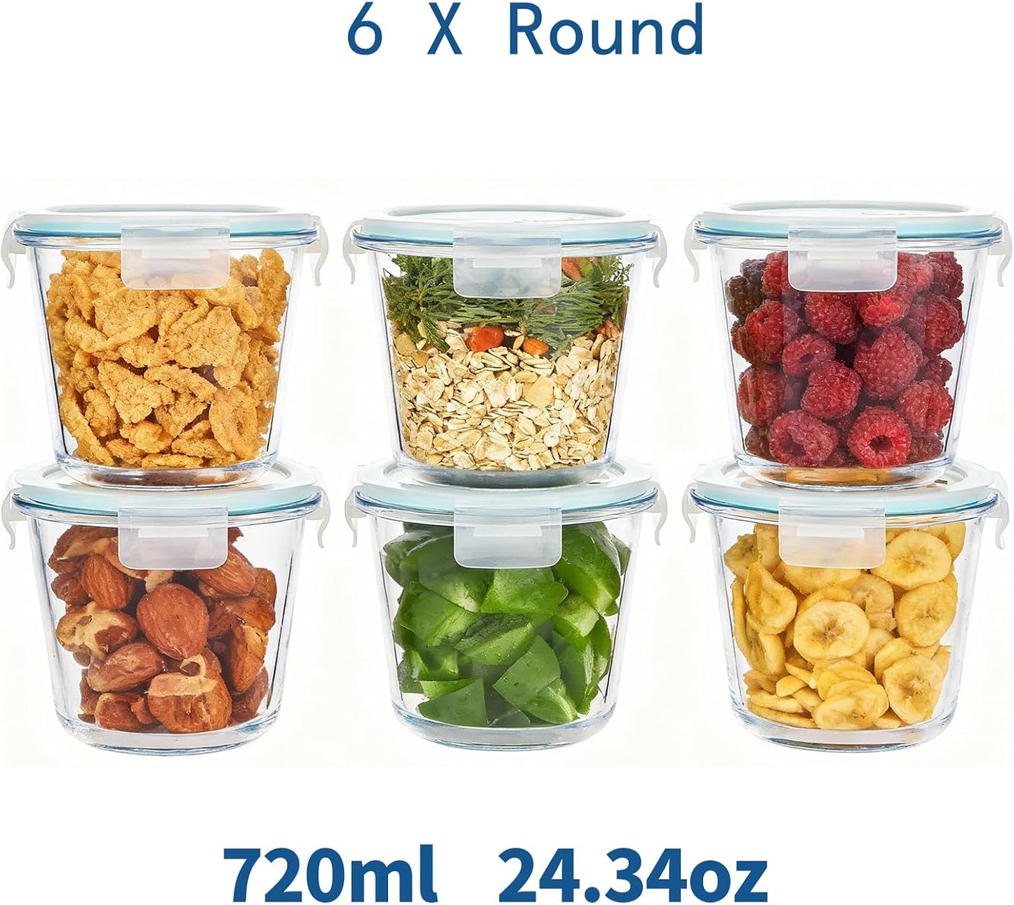 8 PCS Glass Meal Prep Containers with Lids, Airtight 3 Cup Glass Storage Containers Set, Round Deep Soup Containers with Lids for Leftover, Microwave, Dishwasher, and Freezer Safe(4 Sets)