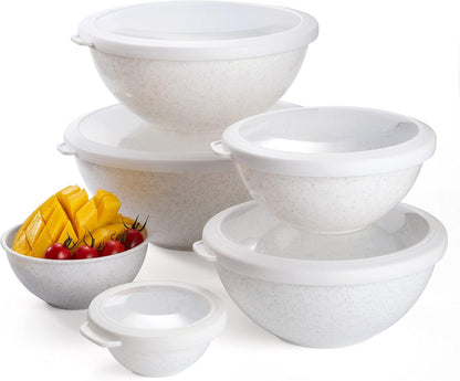 COOK WITH COLOR Mixing Bowls with Lids - 12 Piece Plastic Nesting Bowls Set includes 6 Prep Bowls and 6 Lids, Microwave Safe Mixing Bowl Set, Pink Embossed - Colors B