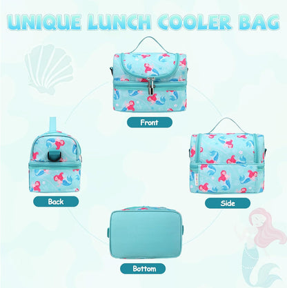 Lunch Bag for Girls,ChaseChic Insulated Lightweight Lunch Boxes for Kids Boys Dual Compartment Lunch Organizer Leak-Proof Cooler Bag with Detachable Adjustable Shoulder Strap,Purple Butterflies