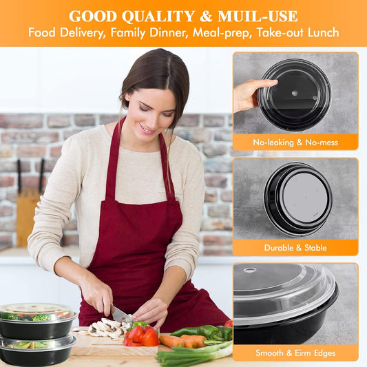MUCHII 32 oz 3 Compartment Meal Prep Containers With Lids 20 Count To Go, Plastic Disposable Food Containers Microwave and Freezer Safe