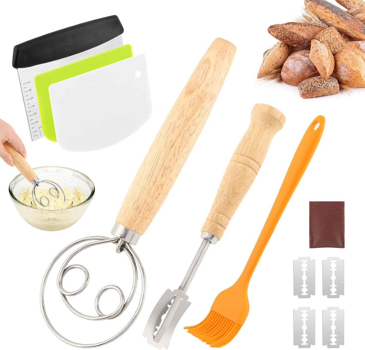 Sourdough Bread Baking Tool Set -Danish Dough Whisk Set of 6 Pieces